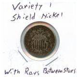 Shield Nickel - Variety I with Rays Between Stars