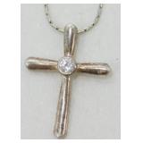 Vintage Sterling Silver CZ Cross Necklace - 18ï¿½,