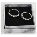 Vintage Sterling Silver Hoop Earrings with Black