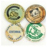 4 Coon Creek Buttons - 1941, 1954, 1949,
