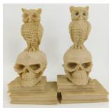 2 Skull with Owl Book Ends