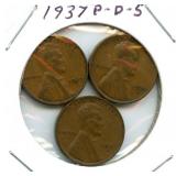 1937 Lincoln Wheat Cent Set - P, D & S Mint Marks