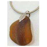 Vintage Sterling Silver Brown Sea Glass Pendant