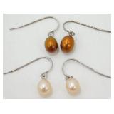 2x Pair Sterling Silver Honora Pearl Earrings -