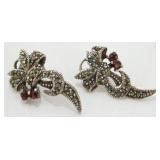 Vintage Sterling Silver Marcasite Garnet Earrings