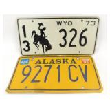 2 License Plates - Alaska & Wyoming