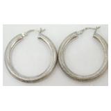 Sterling Silver Textured Hoop Earrings - 1.25ï¿½,