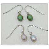 2 Pairs Sterling Silver Honora Pearl Earrings -