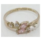 Vintage Sterling Silver Pink and Clear Stone Ring