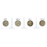 (4) Washington Silver Quarter: 1949, 1949-D, 1950