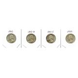 (4) Washington Silver Quarter: 1952, 1952-D,