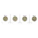 (4) Washington Silver Quarter: 1950-S, 1951,