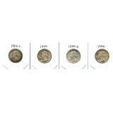 (4) Washington Silver Quarter: 1954-S, 1955,