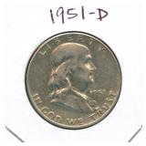 1951-D Franklin Silver Half Dollar