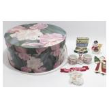 * Group of Christmas Dï¿½cor in a Floral Hat Box