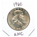 1962 Uncirculated Franklin Silver Half Dollar