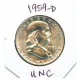 1959-D Uncirculated Franklin Silver Half Dollar