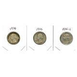 (3) Washington Silver Quarters: 1934, 1935 &