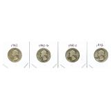 (4) Washington Silver Quarter: 1942, 1942-D,