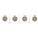 (4) Washington Silver Quarter: 1944-S, 1945,