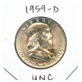 1959-D Uncirculated Franklin Silver Half Dollar