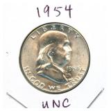 1954 Uncirculated Franklin Silver Half Dollar
