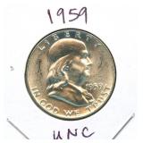 1959 Uncirculated Franklin Silver Half Dollar