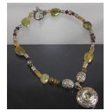 Sterling Citrine and Cut Stone 15 1/2" Necklace -