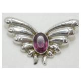 Sterling Butterfly Pin with Purple Stones by