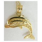 10k Gold Dolphin Necklace in Round Container/Box