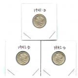 Group of 3 Mercury Silver Dimes - 1941-D & (2)