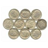 Group of 10 Roosevelt Silver Dimes