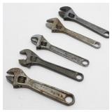 Group of 5 Vintage 4 inch Adjustable Wrenches -