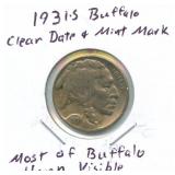 1931-S Buffalo Nickel - Clear Date & Mint Mark.