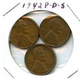 1942 Lincoln Wheat Cent Set - P, D & S Mint Marks