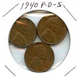1940 Lincoln Wheat Cent Set - P, D & S Mint Marks