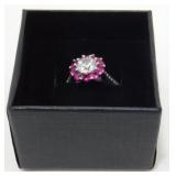 Silver Tone Ring with Purple/White Stone - Size 6