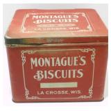 Antique La Crosse, Wis., Montague's Biscuit Tin -