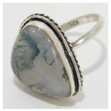 Sterling Silver Moss Agate Ring, Size 10 and