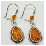 Pair of Sterling Amber Stone Earrings