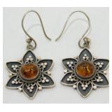 Sterling Amber Star-Like Earrings