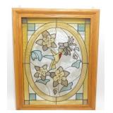 * Stained Glass Hummingbird Design in Oak Frame