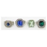 Silver Tone Rings with Stones - Sizes 7, 8, 9 &