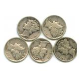 (5) 1944 Mercury Silver Dimes