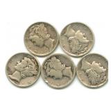(5) 1944 Mercury Silver Dimes