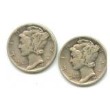 (2) 1944-D Mercury Silver Dimes