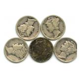 (5) 1935 Mercury Silver Dimes