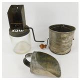 * 3 Vintage Tin Kitchen Items - Sifter, Flour