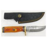 New Damascus Steel Clip Point Knife with Leather