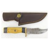 New Damascus Steel Clip Point Knife with Leather